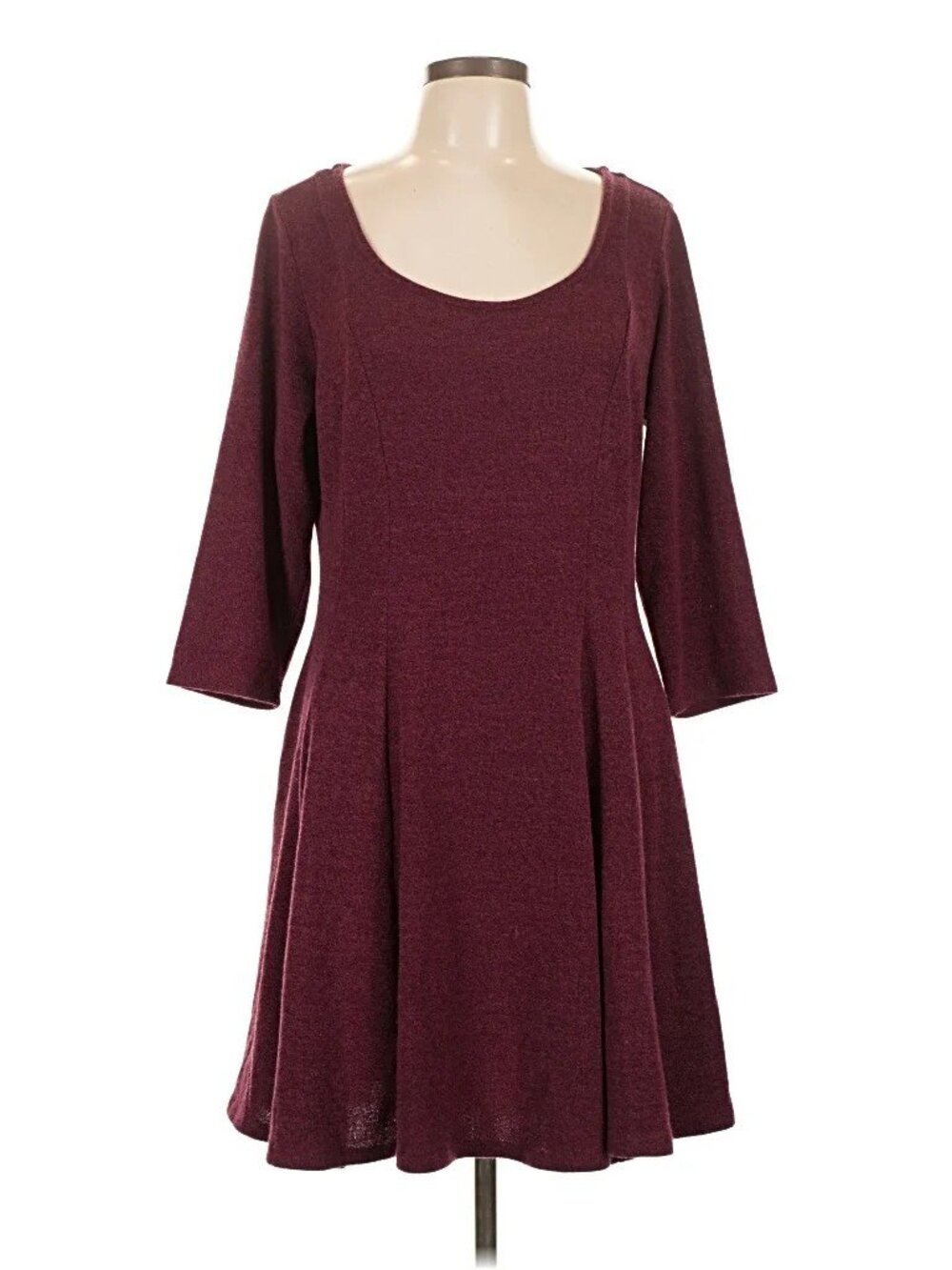 Torrid Burgundy Fit & Flare Dress Size 0 3/4 Sleeve Crew Neck